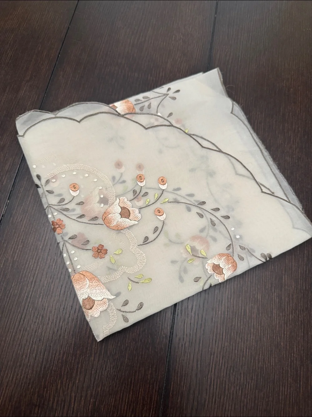 Beautiful Embroidered Floral sheer Table Runner in Beige and brown tones